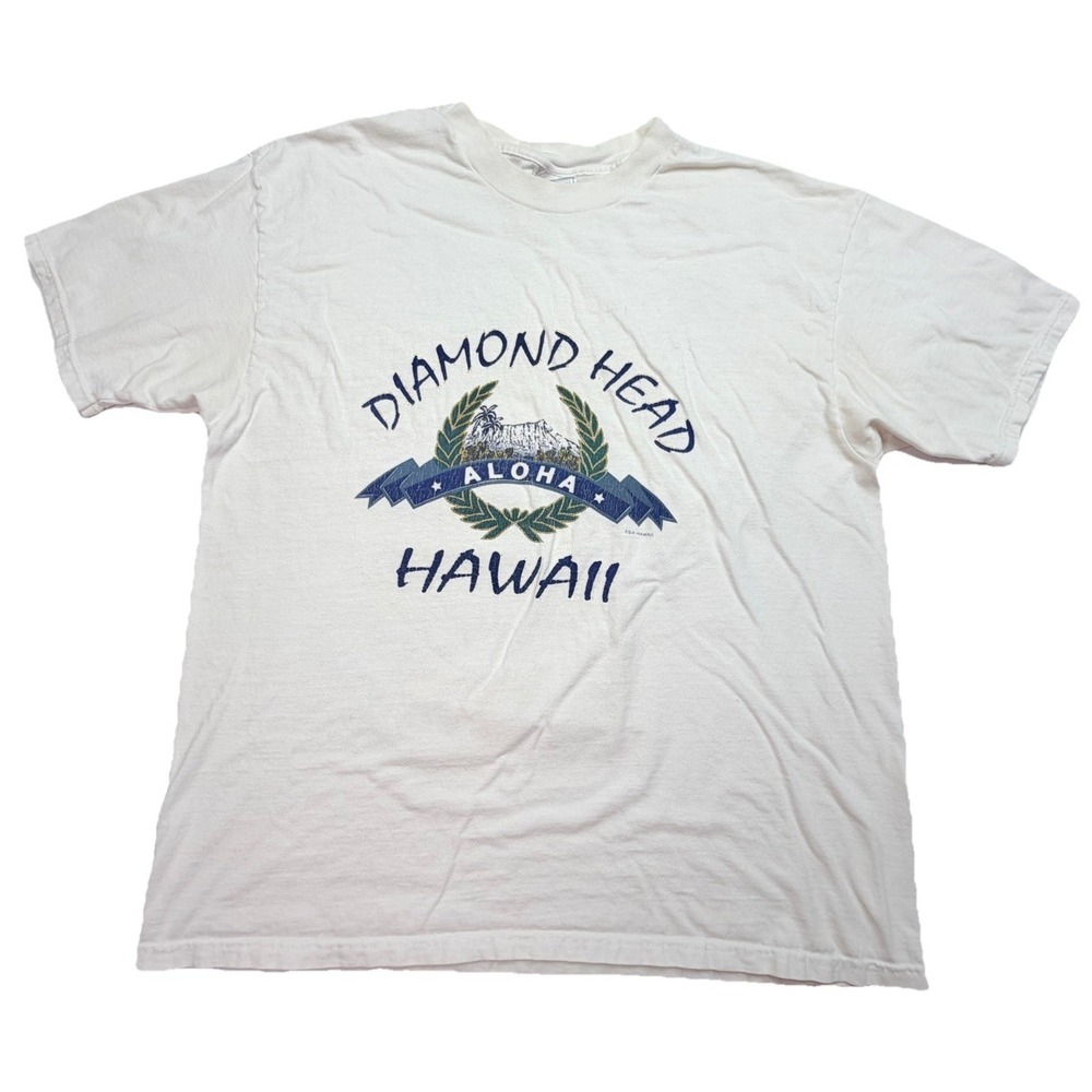 Vintage Diamond Head Hawaii Aloha Tourist T-Shirt XL White Hanes Beefy-T